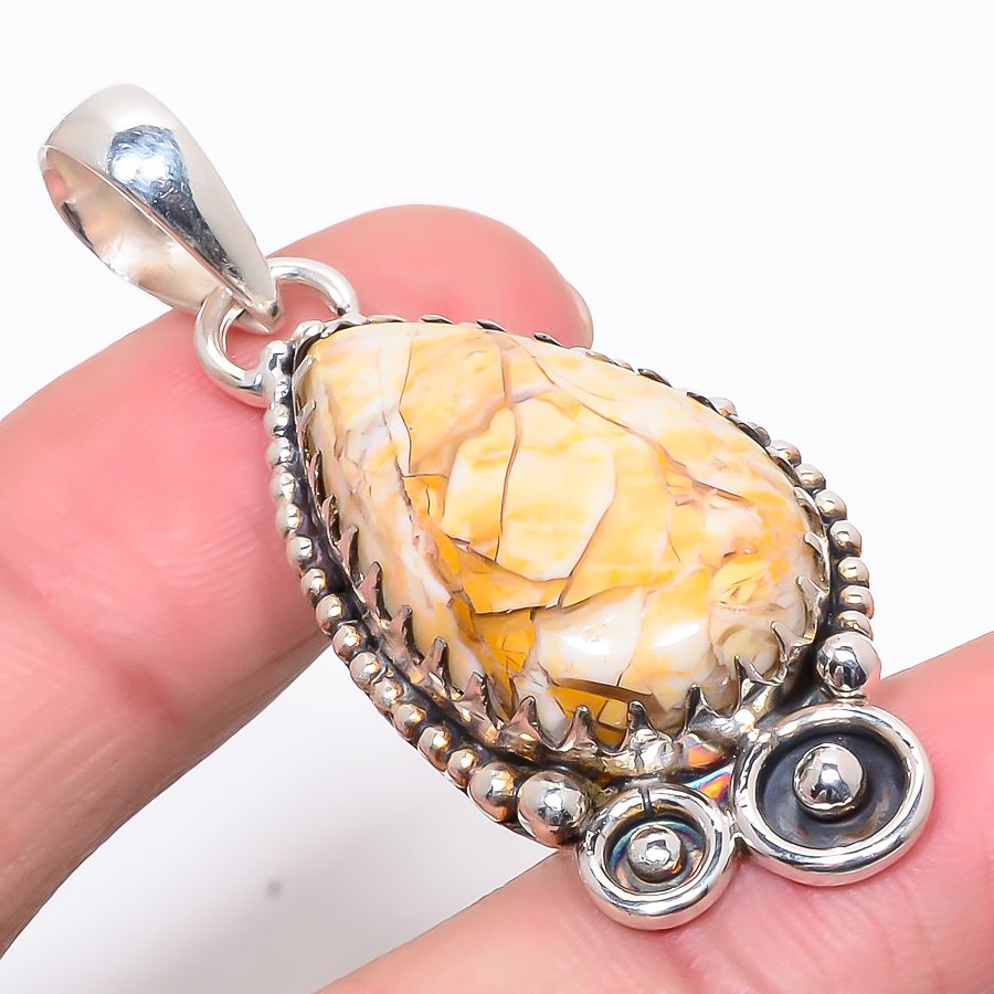 Brecciated Mookaite 925 Sterling Silver Pendant, Handmade Pendant, Pear Pendant, Yellow Pendant, Unique Silver Pendant, Fine Pendant, Silver Jewelry Pendant