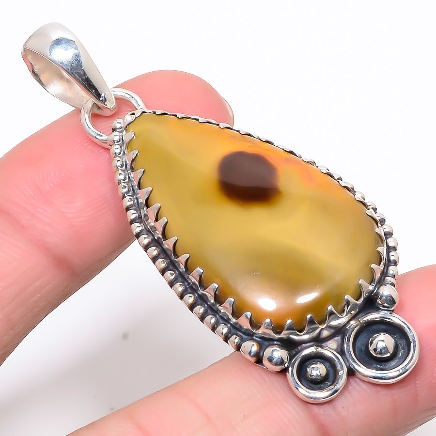 Imperial Jasper 925 Sterling Silver Pendant, Handmade Pendant, Pear Pendant, Yellow Pendant, Unique Silver Pendant, Fine Pendant, Silver Jewelry Pendant