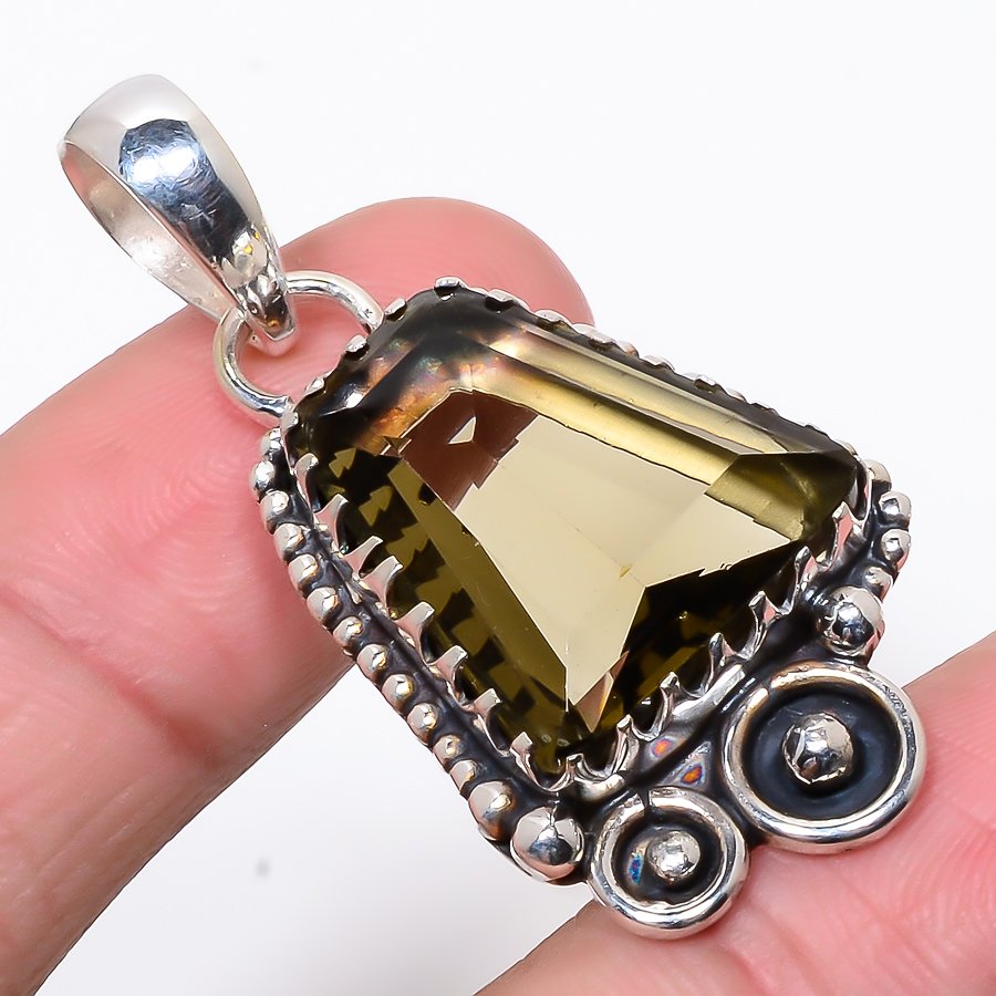 Smoky Quartz 925 Sterling Silver Pendant, Handmade Pendant, Teapured Baguette Pendant, Brown Pendant, Unique Silver Pendant, Fine Pendant, Silver Jewelry Pendant