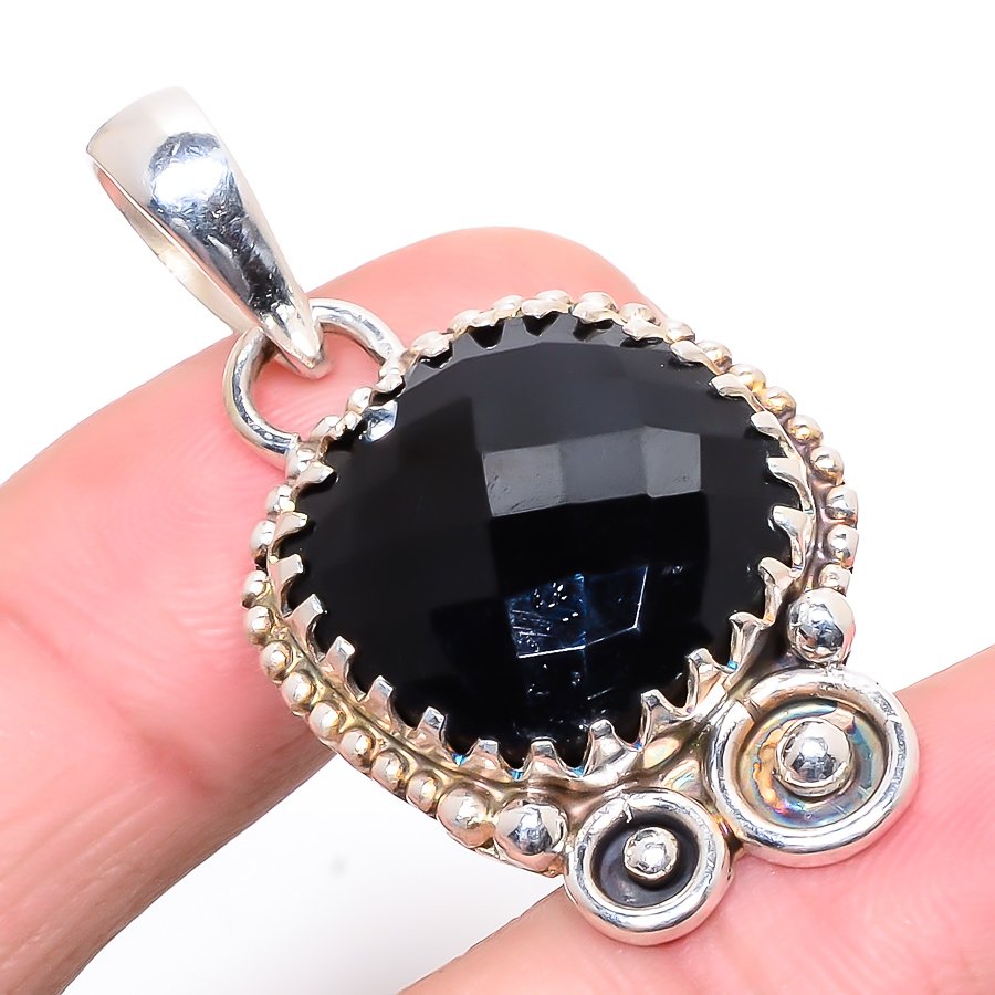 Black Onyx 925 Sterling Silver Pendant, Handmade Pendant, Cushion Pendant, Black Pendant, Unique Silver Pendant, Fine Pendant, Silver Jewelry Pendant