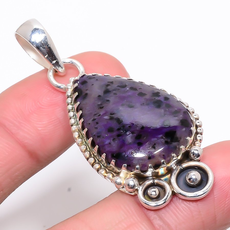 Charoite 925 Sterling Silver Pendant, Handmade Pendant, Pear Pendant, Purple Pendant, Unique Silver Pendant, Fine Pendant, Silver Jewelry Pendant