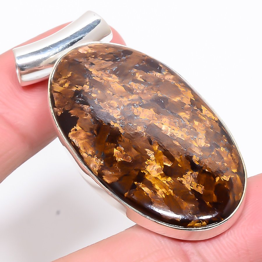 Bronzite Jasper 925 Sterling Silver Pendant, Handmade Pendant, Oval Pendant, Brown Pendant, Unique Silver Pendant, Fine Pendant, Silver Jewelry Pendant