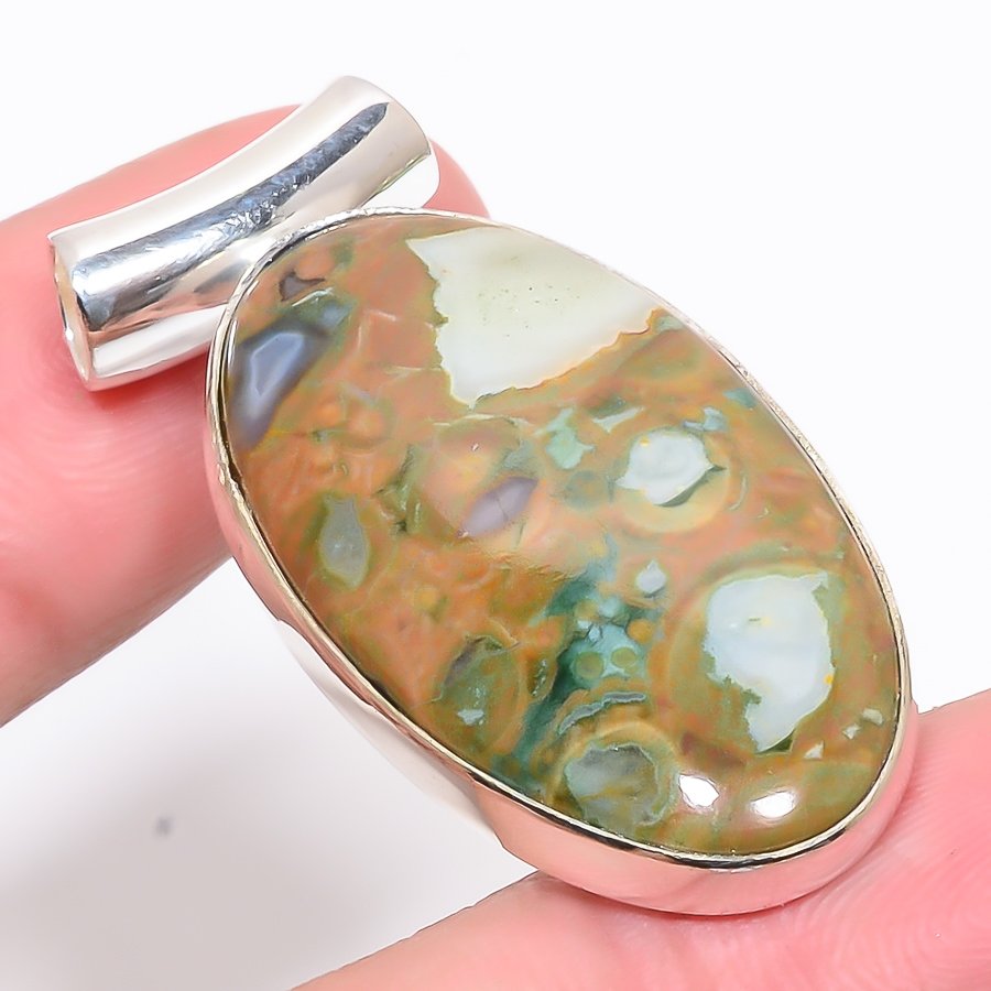 Rainforest Jasper 925 Sterling Silver Pendant, Handmade Pendant, Oval Pendant, Green Pendant, Unique Silver Pendant, Fine Pendant, Silver Jewelry Pendant