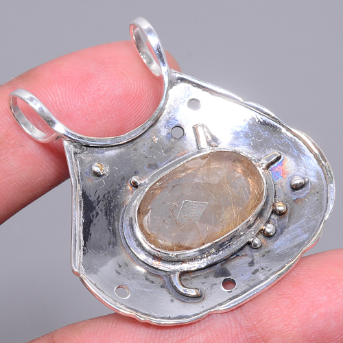 Golden Rutilated Quartz 925 Sterling Silver Pendant, Handmade Pendant, Oval Pendant, Golden Pendant, Unique Silver Pendant, Fine Pendant, Silver Jewelry Pendant