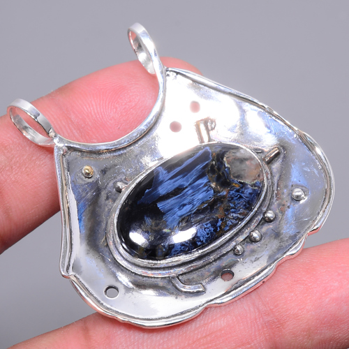 Pietersite 925 Sterling Silver Pendant, Handmade Pendant, Oval Pendant, Blue Pendant, Unique Silver Pendant, Fine Pendant, Silver Jewelry Pendant