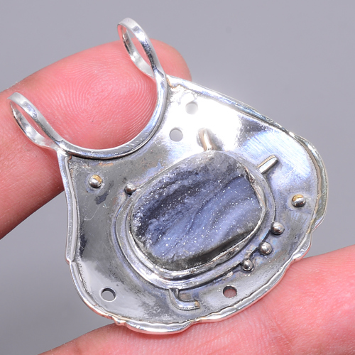 Desert Rose Drusy 925 Sterling Silver Pendant, Handmade Pendant, Oval Pendant, Silver Pendant, Unique Silver Pendant, Fine Pendant, Silver Jewelry Pendant