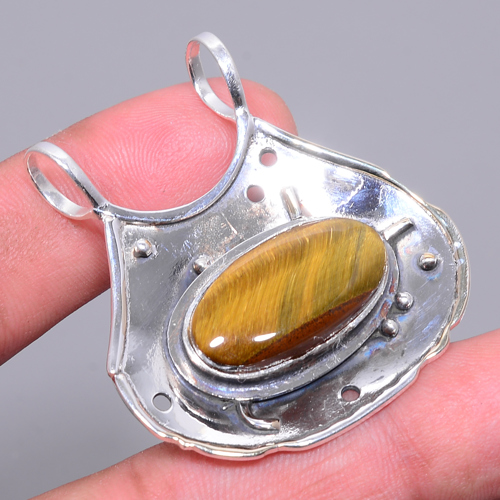 Yellow Tiger Eye 925 Sterling Silver Pendant, Handmade Pendant, Oval Pendant, Yellow Pendant, Unique Silver Pendant, Fine Pendant, Silver Jewelry Pendant