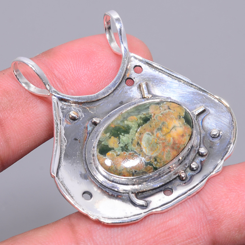 Rainforest Jasper 925 Sterling Silver Pendant, Handmade Pendant, Oval Pendant, Green Pendant, Unique Silver Pendant, Fine Pendant, Silver Jewelry Pendant