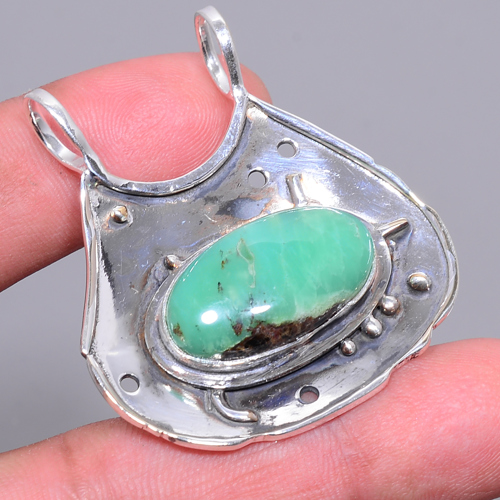 Mint Chrysoprase 925 Sterling Silver Pendant, Handmade Pendant, Oval Pendant, Green Pendant, Unique Silver Pendant, Fine Pendant, Silver Jewelry Pendant