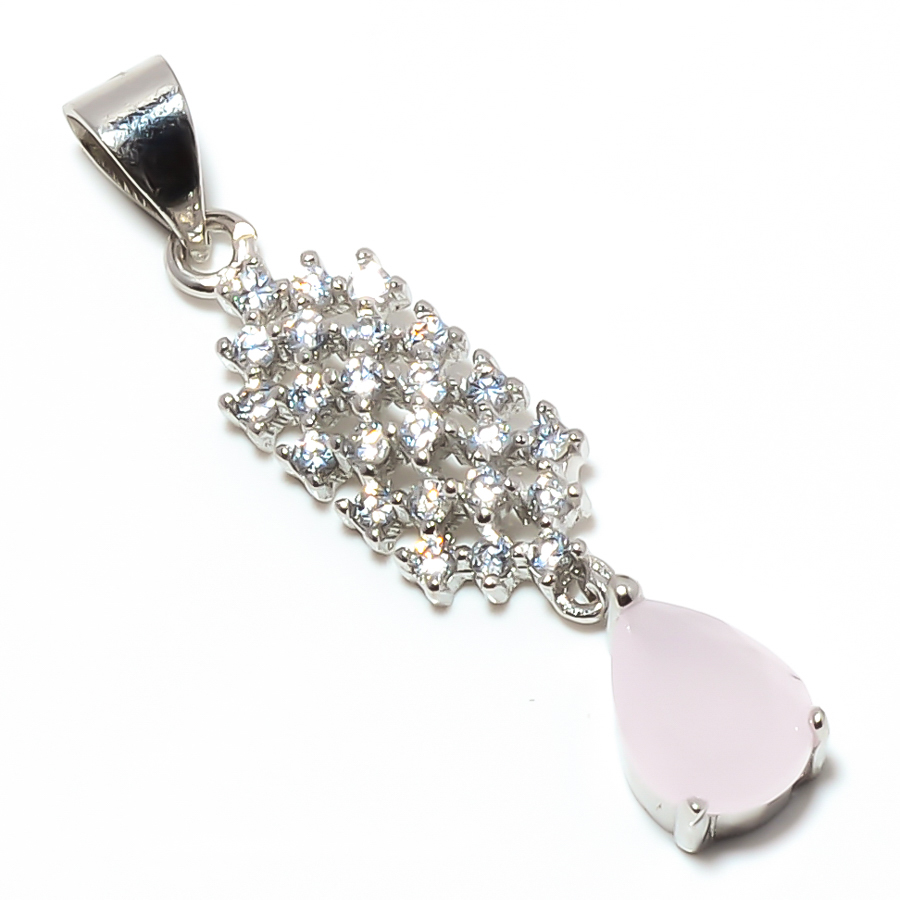 Rose Quartz 925 Sterling Silver Pendant, Handmade Pendant, Pear Pendant, Pink Pendant, Unique Silver Pendant, Fine Pendant, Silver Jewelry Pendant