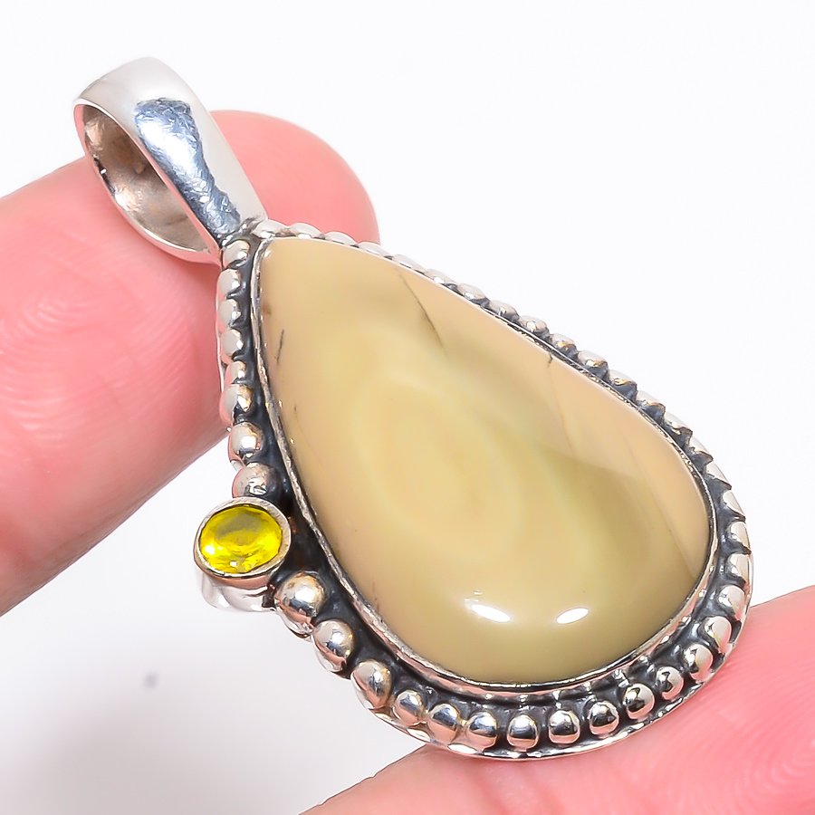 Imperial Jasper & Citrine 925 Sterling Silver Pendant, Handmade Pendant, Pear Pendant, Green Pendant, Unique Silver Pendant, Fine Pendant, Silver Jewelry Pendant