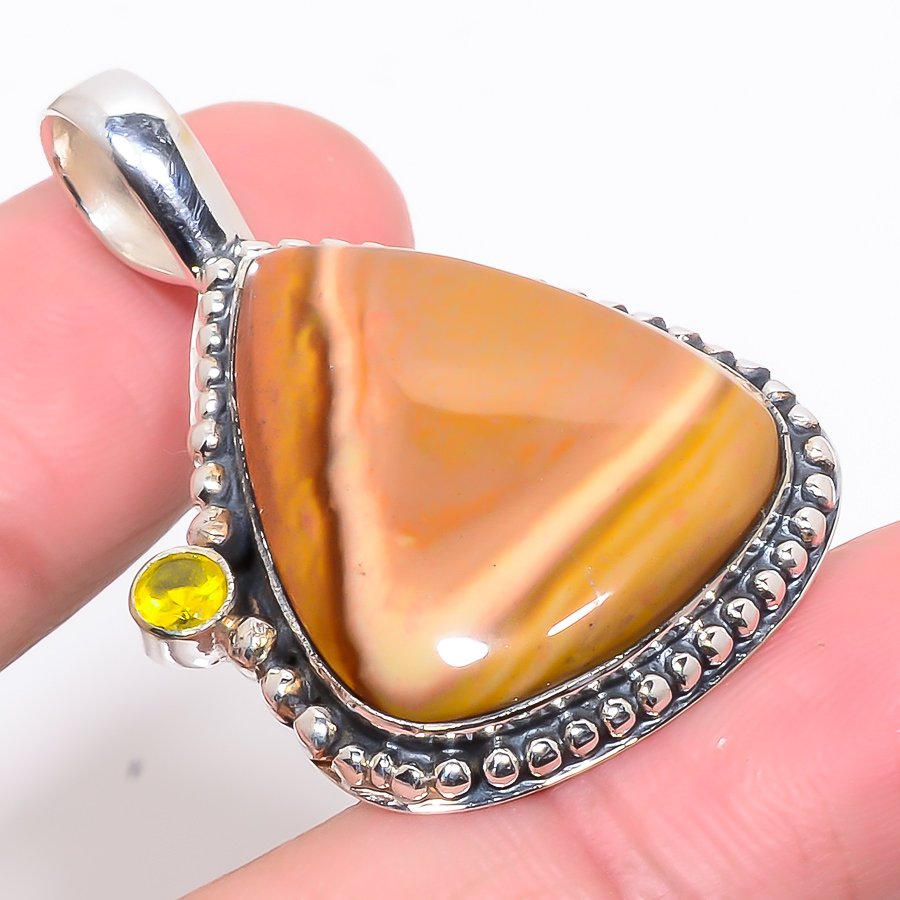 Willow Creek Jasper & Citrine 925 Sterling Silver Pendant, Handmade Pendant, Pear Pendant, Yellow Pendant, Unique Silver Pendant, Fine Pendant, Silver Jewelry Pendant