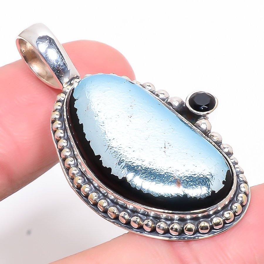 Dichroic Glass & Black Onyx 925 Sterling Silver Pendant, Handmade Pendant, Oval Pendant, Black Pendant, Unique Silver Pendant, Fine Pendant, Silver Jewelry Pendant