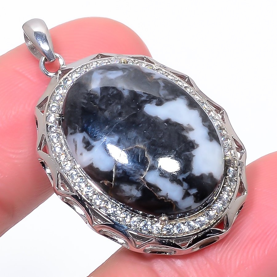 White Buffalo Turquoise & Cz 925 Sterling Silver Pendant, Handmade Pendant, Oval Pendant, White Pendant, Unique Silver Pendant, Fine Pendant, Silver Jewelry Pendant