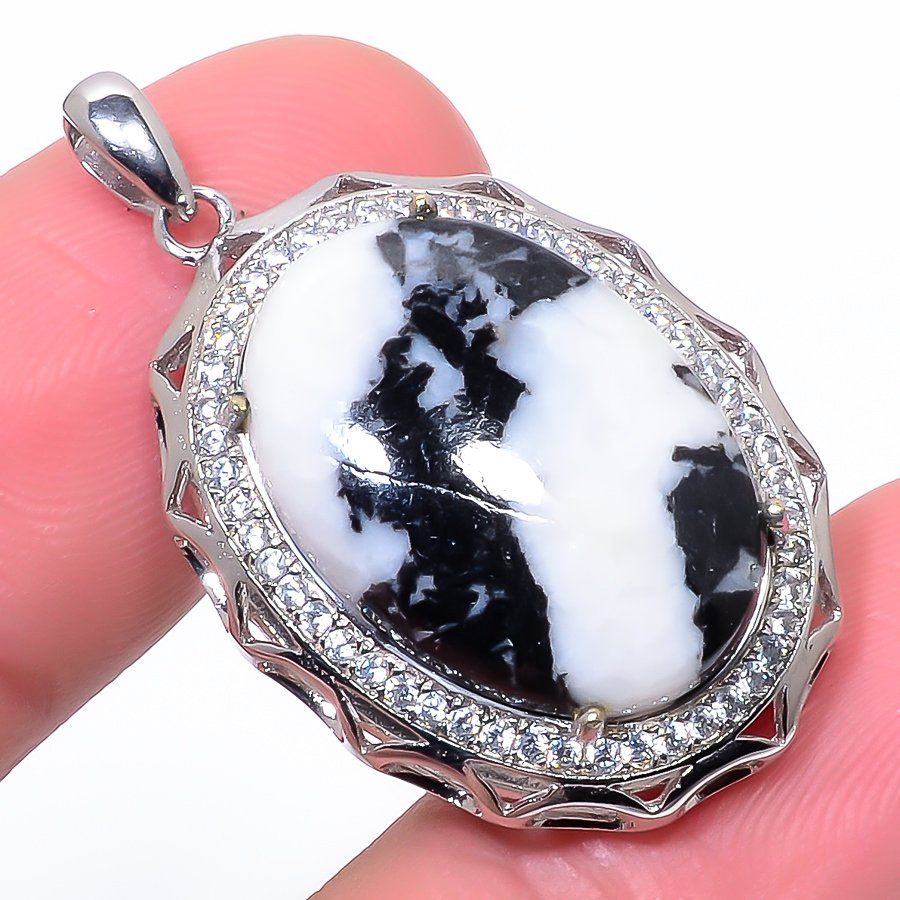 White Buffalo Turquoise & Cz 925 Sterling Silver Pendant, Handmade Pendant, Oval Pendant, White Pendant, Unique Silver Pendant, Fine Pendant, Silver Jewelry Pendant