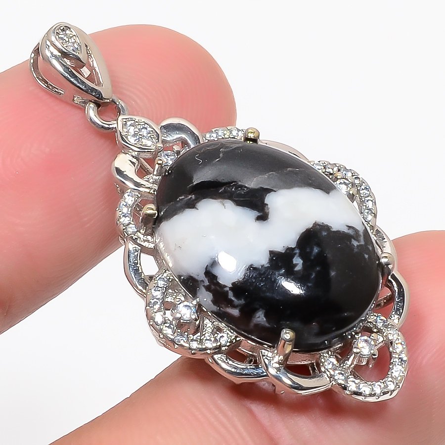 White Buffalo Turquoise & Cz 925 Sterling Silver Pendant, Handmade Pendant, Oval Pendant, White Pendant, Unique Silver Pendant, Fine Pendant, Silver Jewelry Pendant