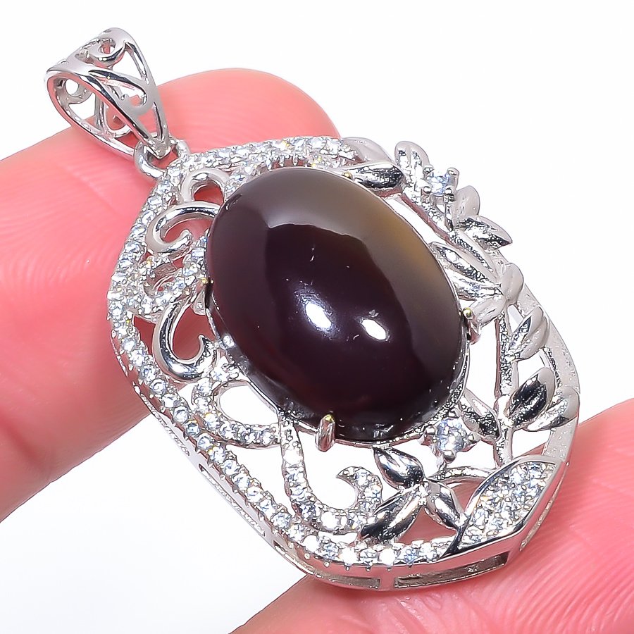 Red Mookaite & Cz 925 Sterling Silver Pendant, Handmade Pendant, Oval Pendant, Red Pendant, Unique Silver Pendant, Fine Pendant, Silver Jewelry Pendant