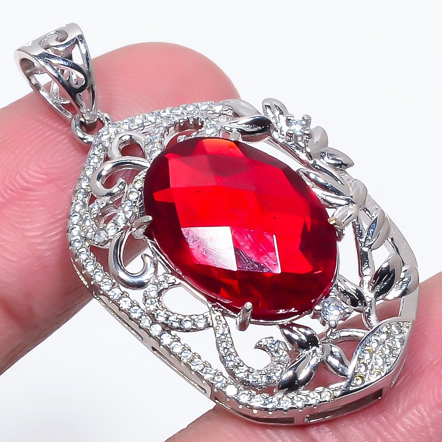 Garnet 925 Sterling Silver Pendant, Handmade Pendant, Oval Pendant, Red Pendant, Unique Silver Pendant, Fine Pendant, Silver Jewelry Pendant