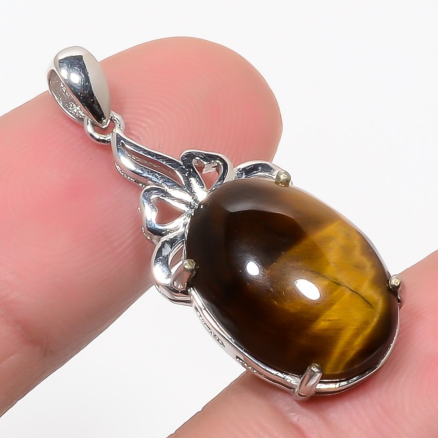 Yellow Tiger Eye 925 Sterling Silver Pendant, Handmade Pendant, Oval Pendant, Yellow Pendant, Unique Silver Pendant, Fine Pendant, Silver Jewelry Pendant