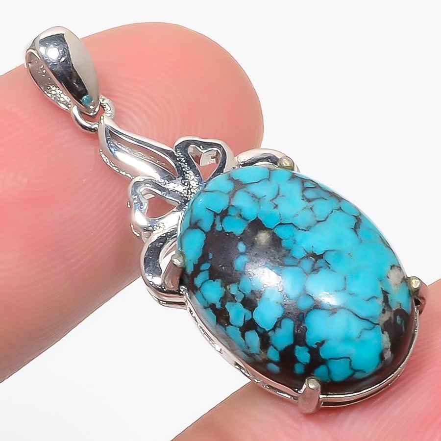 Arizona Santa Rosa Turquoise 925 Sterling Silver Pendant, Handmade Pendant, Oval Pendant, Blue Pendant, Unique Silver Pendant, Fine Pendant, Silver Jewelry Pendant