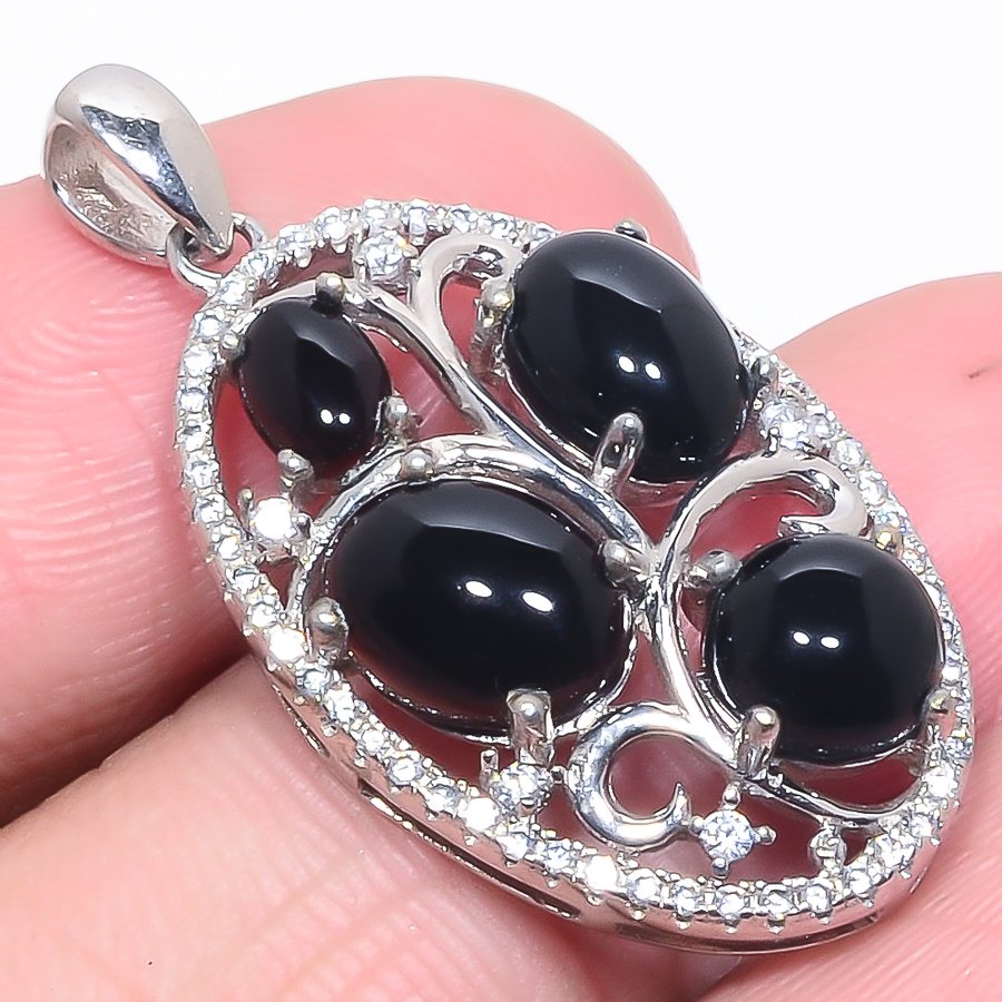Black Onyx & 925 Sterling Silver Pendant, Handmade Pendant, Oval Pendant, Black Pendant, Unique Silver Pendant, Fine Pendant, Silver Jewelry Pendant