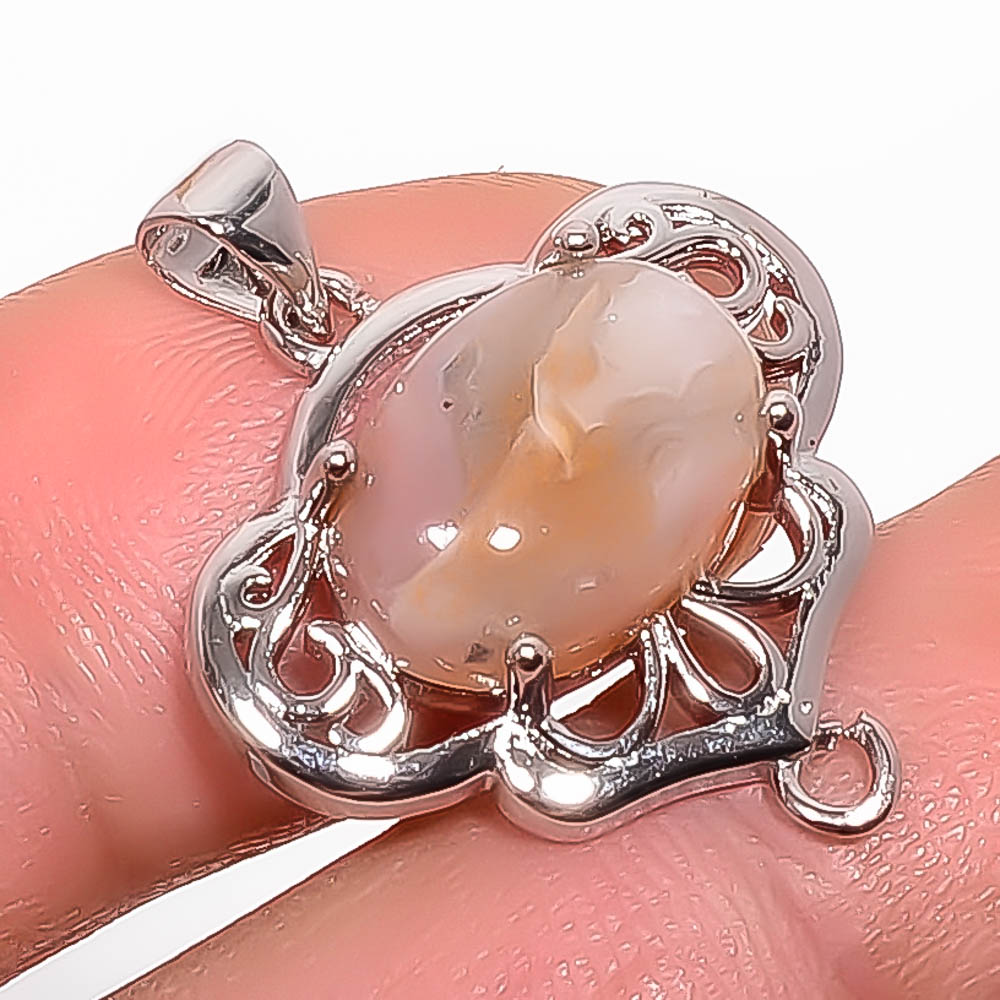 Laguna Lace Agate 925 Sterling Silver Pendant, Handmade Pendant, Oval Pendant, Yellow Pendant, Unique Silver Pendant, Fine Pendant, Silver Jewelry Pendant