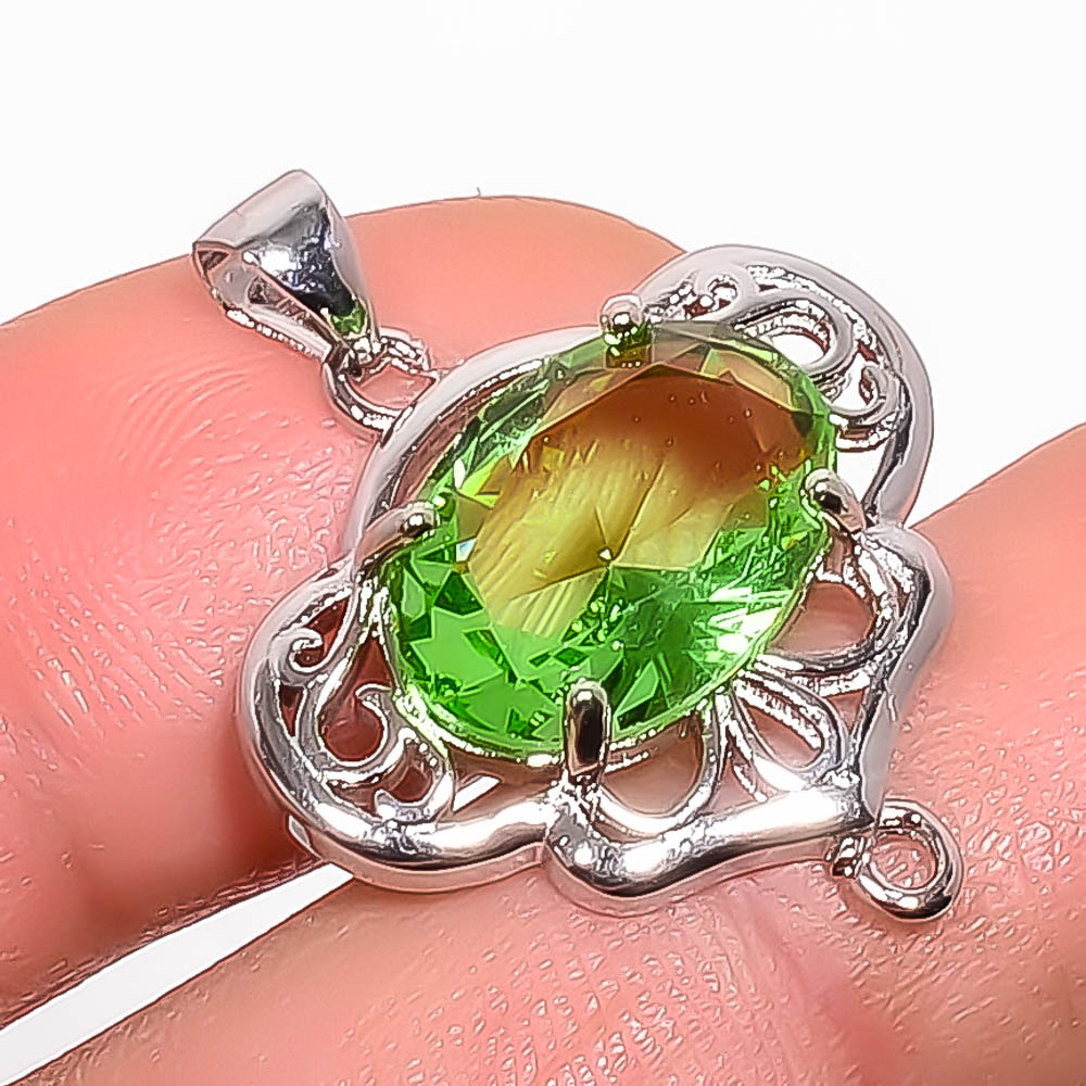 Green Amethyst 925 Sterling Silver Pendant, Handmade Pendant, Oval Pendant, Green Pendant, Unique Silver Pendant, Fine Pendant, Silver Jewelry Pendant