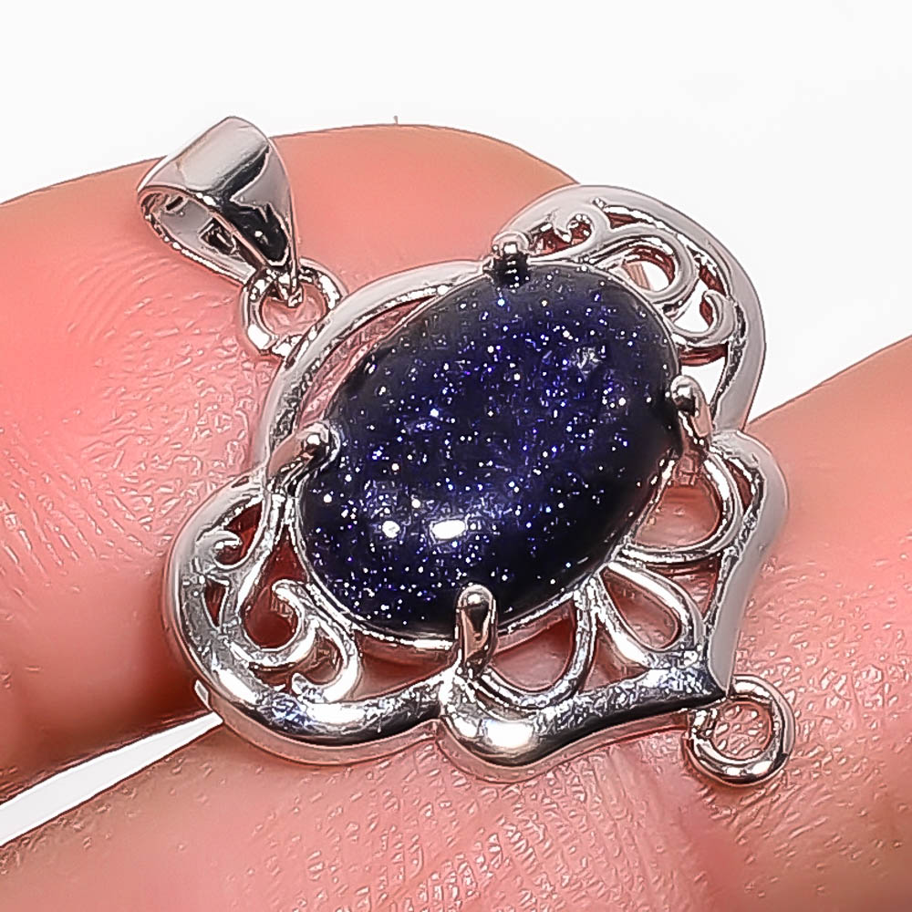 Blue Sunstone 925 Sterling Silver Pendant, Handmade Pendant, Oval Pendant, Blue Pendant, Unique Silver Pendant, Fine Pendant, Silver Jewelry Pendant