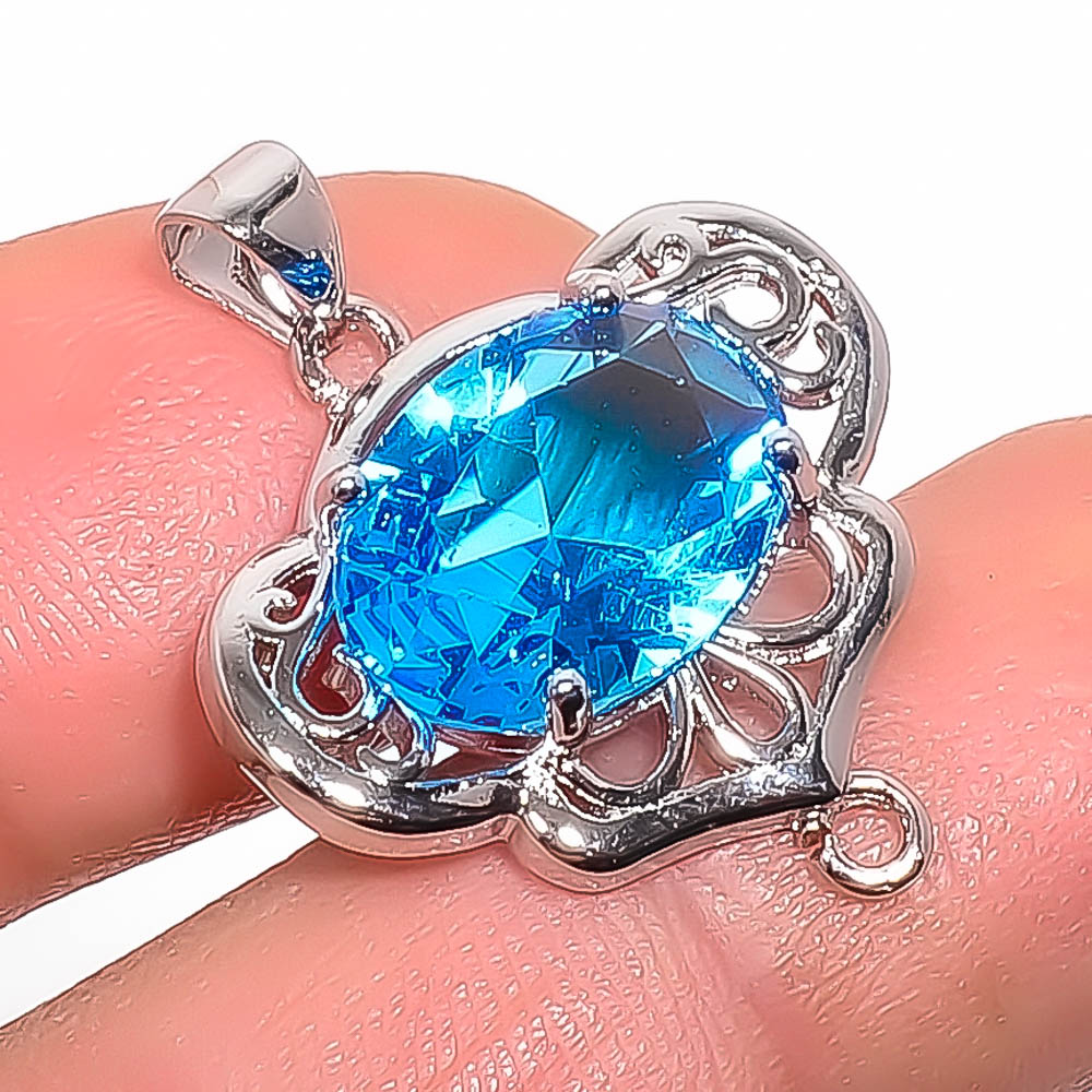 Blue Topaz 925 Sterling Silver Pendant, Handmade Pendant, Oval Pendant, Blue Pendant, Unique Silver Pendant, Fine Pendant, Silver Jewelry Pendant