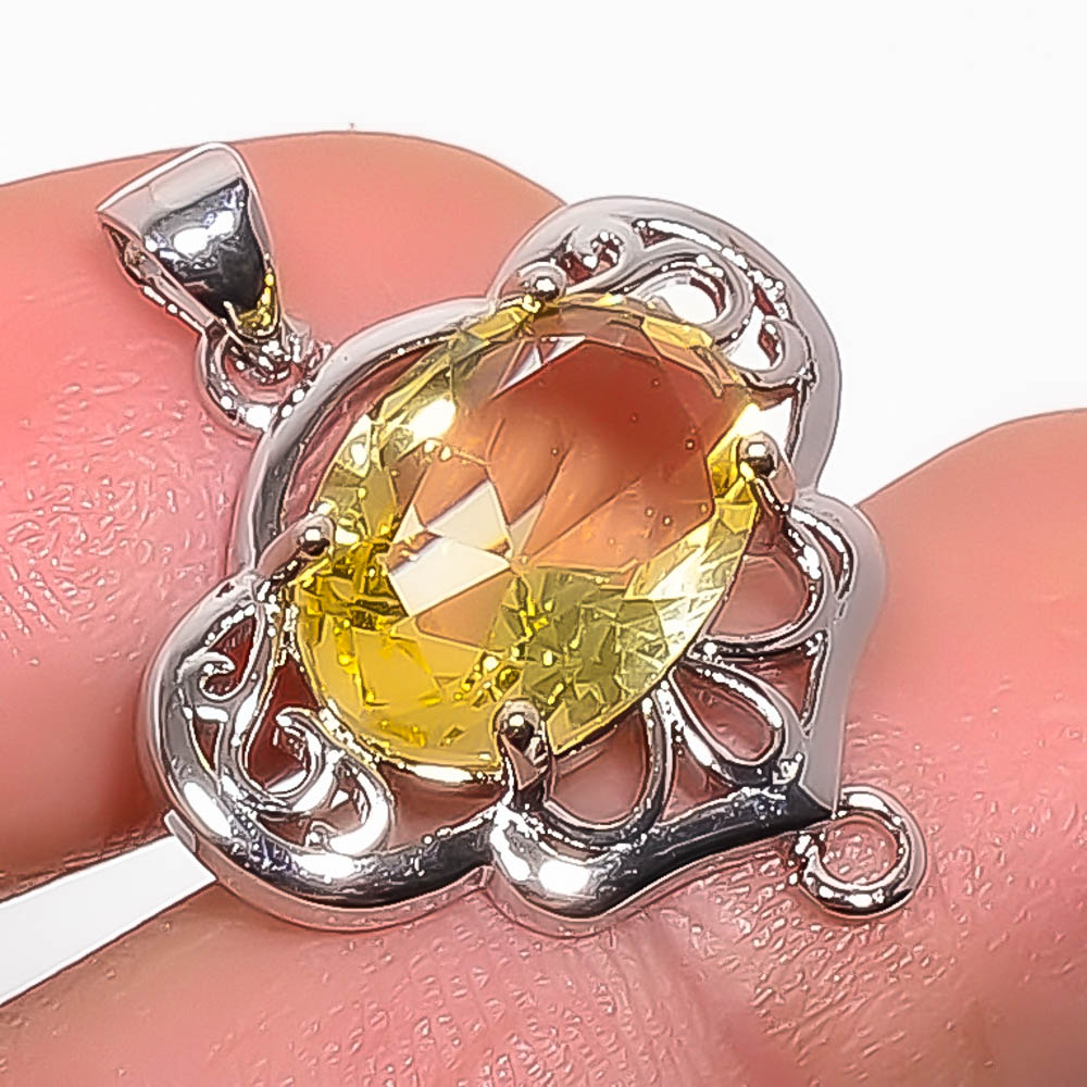 Lemon Quartz 925 Sterling Silver Pendant, Handmade Pendant, Oval Pendant, Yellow Pendant, Unique Silver Pendant, Fine Pendant, Silver Jewelry Pendant