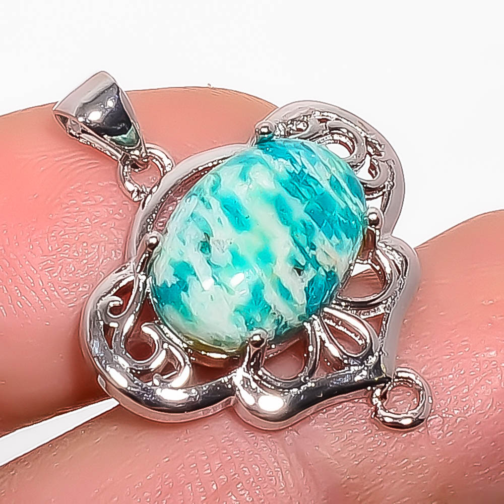 Amazonite 925 Sterling Silver Pendant, Handmade Pendant, Oval Pendant, Green Pendant, Unique Silver Pendant, Fine Pendant, Silver Jewelry Pendant