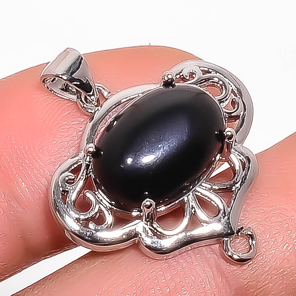 Black Onyx 925 Sterling Silver Pendant, Handmade Pendant, Oval Pendant, Black Pendant, Unique Silver Pendant, Fine Pendant, Silver Jewelry Pendant