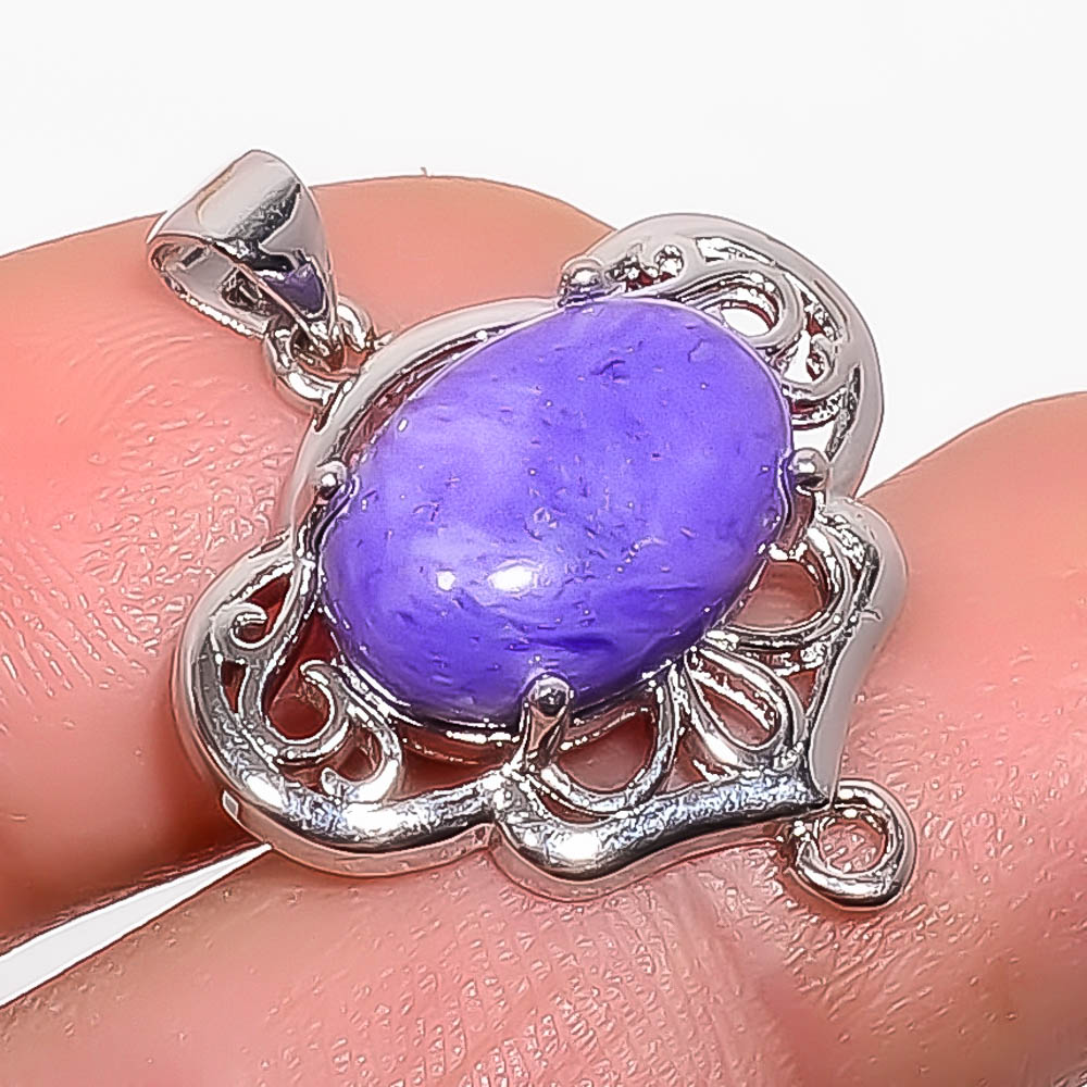 Charoite 925 Sterling Silver Pendant, Handmade Pendant, Oval Pendant, Purple Pendant, Unique Silver Pendant, Fine Pendant, Silver Jewelry Pendant
