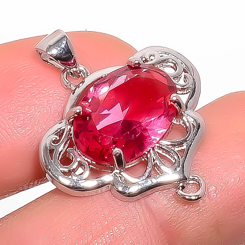 Pink Rubellite Tourmaline 925 Sterling Silver Pendant, Handmade Pendant, Oval Pendant, Pink Pendant, Unique Silver Pendant, Fine Pendant, Silver Jewelry Pendant