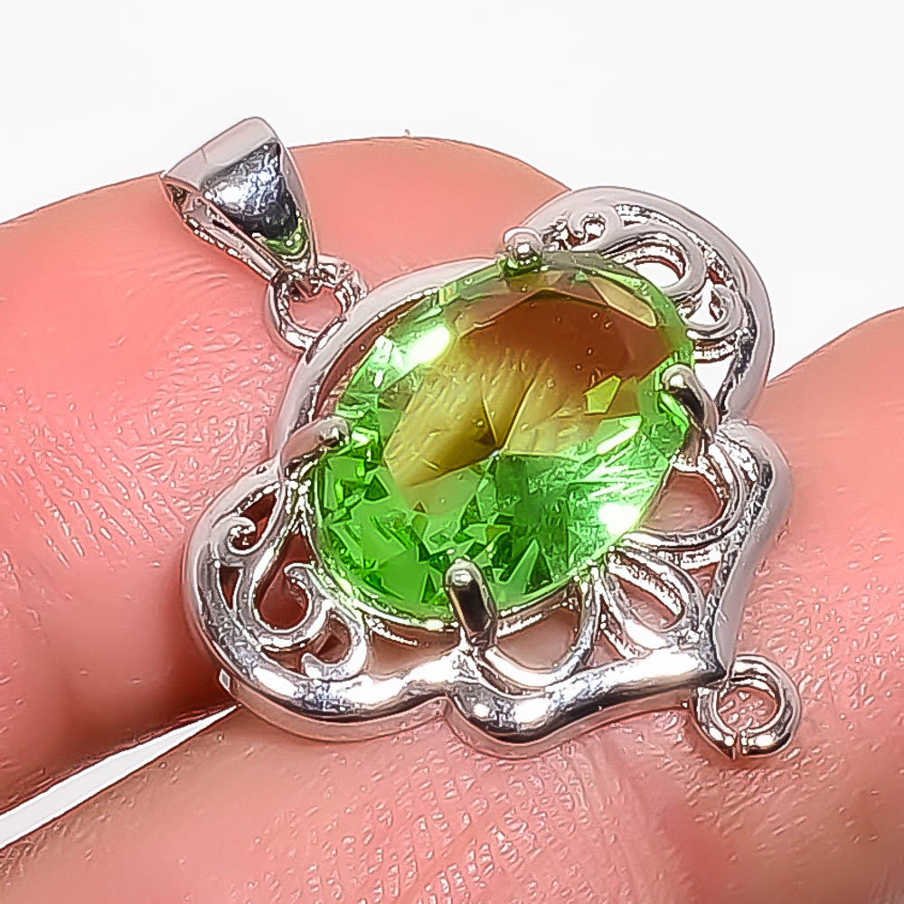 Green Amethyst 925 Sterling Silver Pendant, Handmade Pendant, Oval Pendant, Green Pendant, Unique Silver Pendant, Fine Pendant, Silver Jewelry Pendant