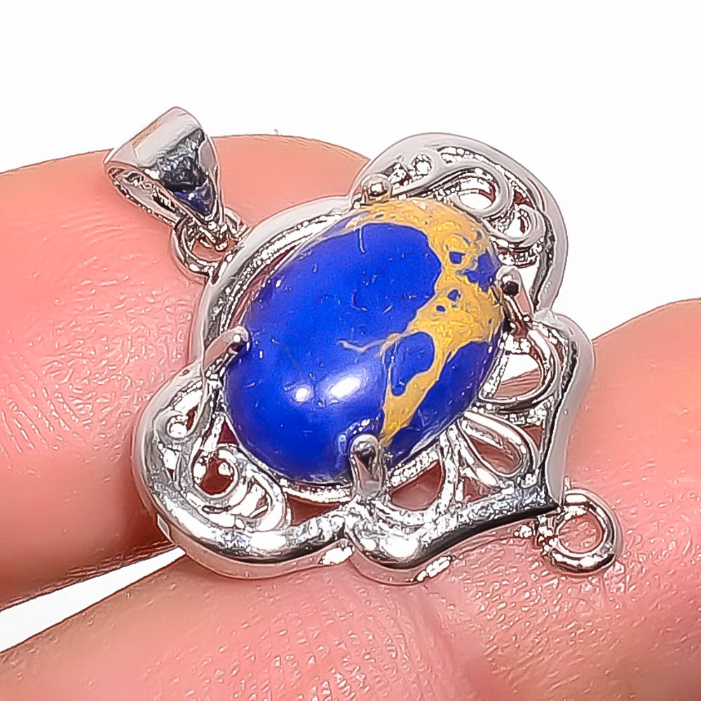 Copper Lapis Lazuli 925 Sterling Silver Pendant, Handmade Pendant, Oval Pendant, Blue Pendant, Unique Silver Pendant, Fine Pendant, Silver Jewelry Pendant