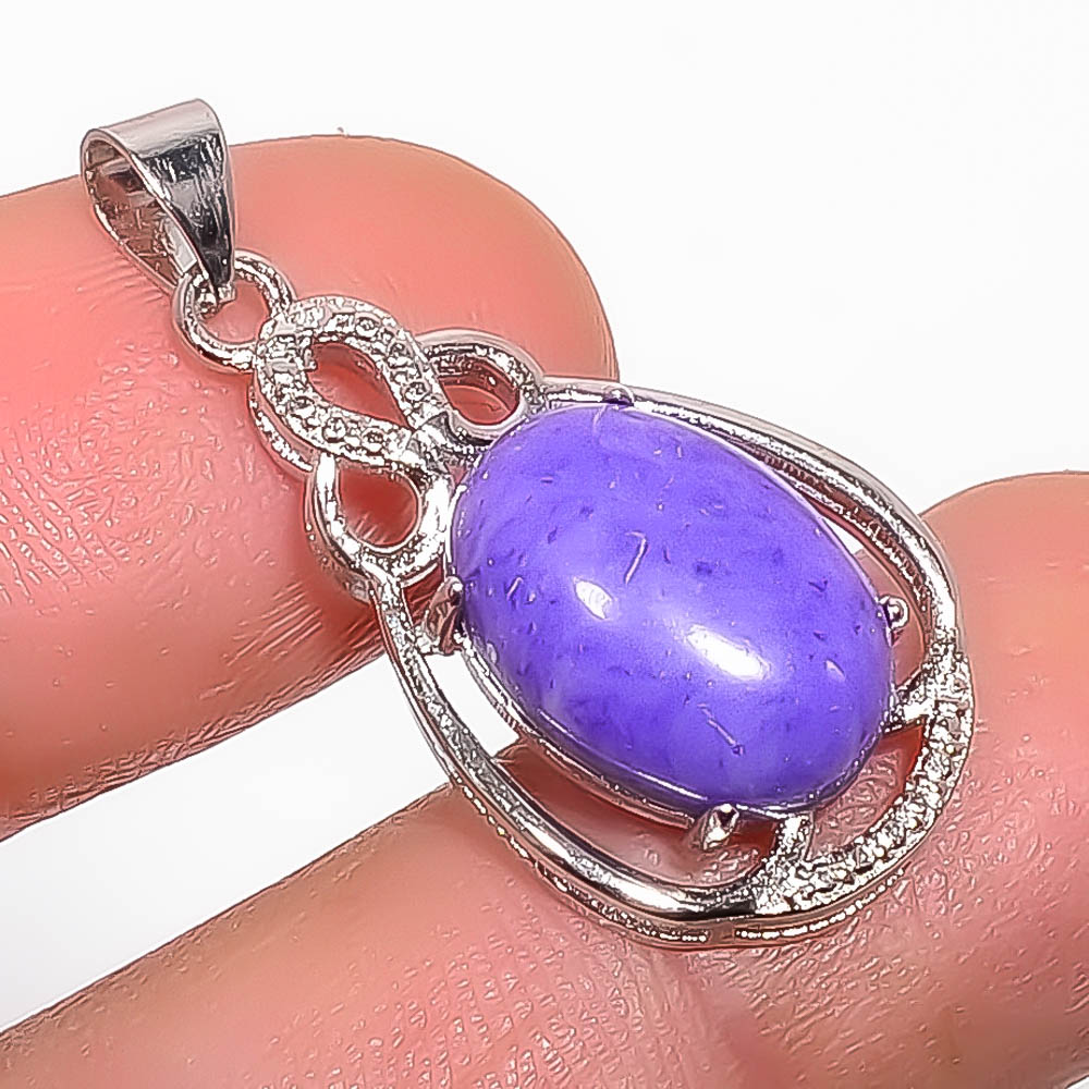 Charoite 925 Sterling Silver Pendant, Handmade Pendant, Oval Pendant, Purple Pendant, Unique Silver Pendant, Fine Pendant, Silver Jewelry Pendant