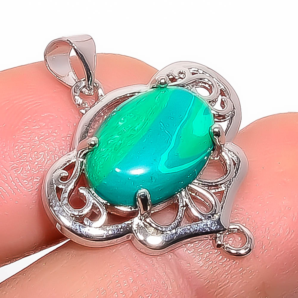 Malachite 925 Sterling Silver Pendant, Handmade Pendant, Oval Pendant, Green Pendant, Unique Silver Pendant, Fine Pendant, Silver Jewelry Pendant