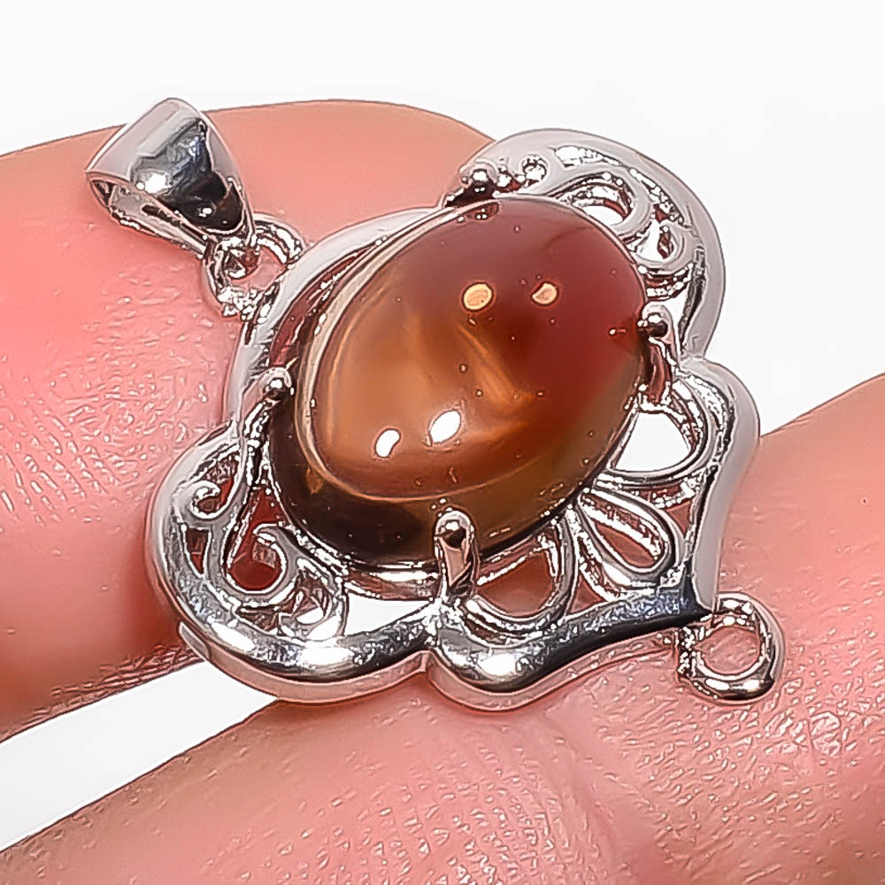 Smoky Quartz 925 Sterling Silver Pendant, Handmade Pendant, Oval Pendant, Brown Pendant, Unique Silver Pendant, Fine Pendant, Silver Jewelry Pendant