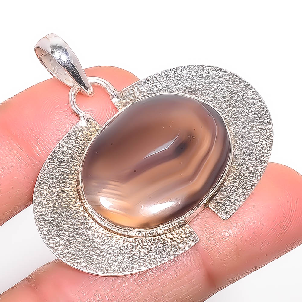 Botswana Agate 925 Sterling Silver Pendant, Handmade Pendant, Oval Pendant, Brown Pendant, Unique Silver Pendant, Fine Pendant, Silver Jewelry Pendant