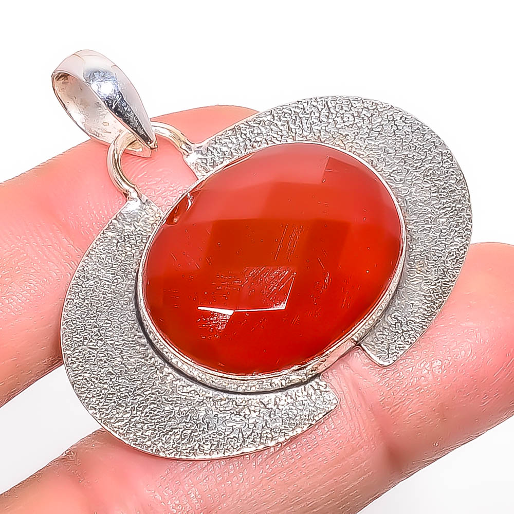 Carnelian 925 Sterling Silver Pendant, Handmade Pendant, Oval Pendant, Red Pendant, Unique Silver Pendant, Fine Pendant, Silver Jewelry Pendant