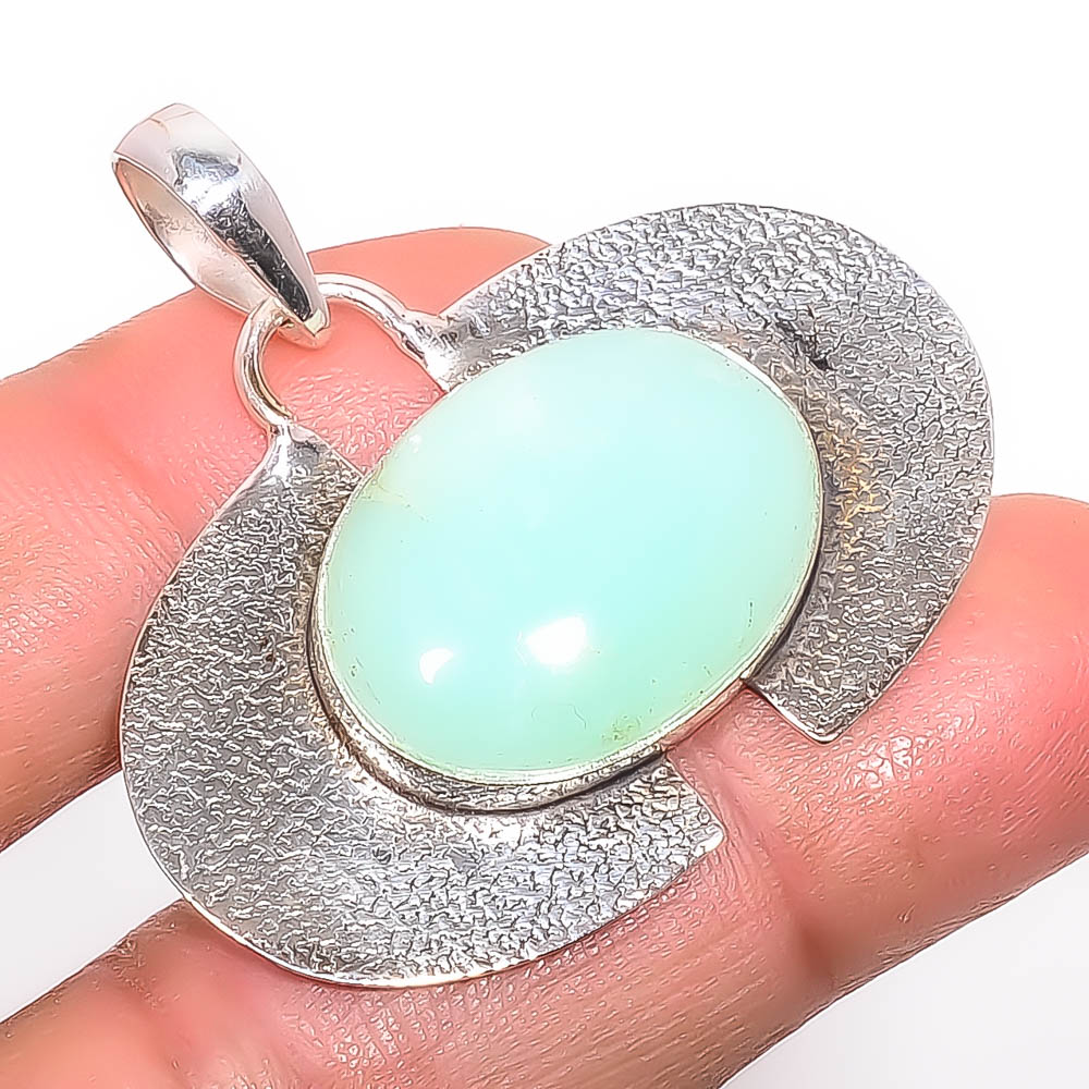 Chalcedony 925 Sterling Silver Pendant, Handmade Pendant, Oval Pendant, Blue Pendant, Unique Silver Pendant, Fine Pendant, Silver Jewelry Pendant