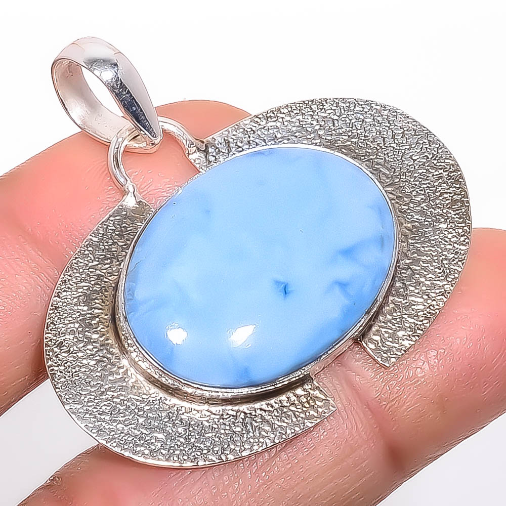 Owyhee Blue Opal 925 Sterling Silver Pendant, Handmade Pendant, Oval Pendant, Blue Pendant, Unique Silver Pendant, Fine Pendant, Silver Jewelry Pendant