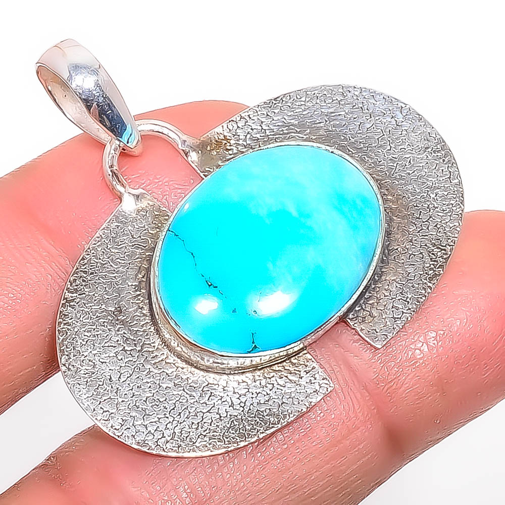 Magnesite Turquoise 925 Sterling Silver Pendant, Handmade Pendant, Oval Pendant, Blue Pendant, Unique Silver Pendant, Fine Pendant, Silver Jewelry Pendant