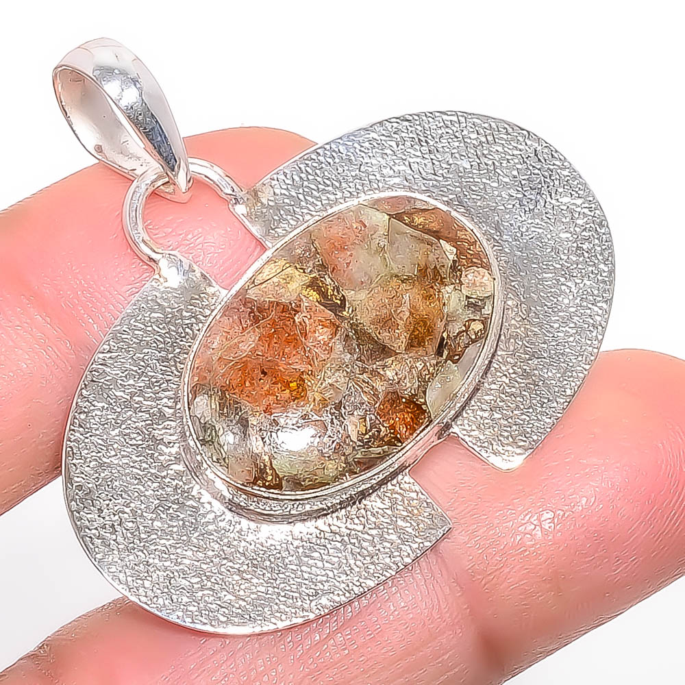 Copper Golden Sunstone 925 Sterling Silver Pendant, Handmade Pendant, Oval Pendant, Golden Pendant, Unique Silver Pendant, Fine Pendant, Silver Jewelry Pendant