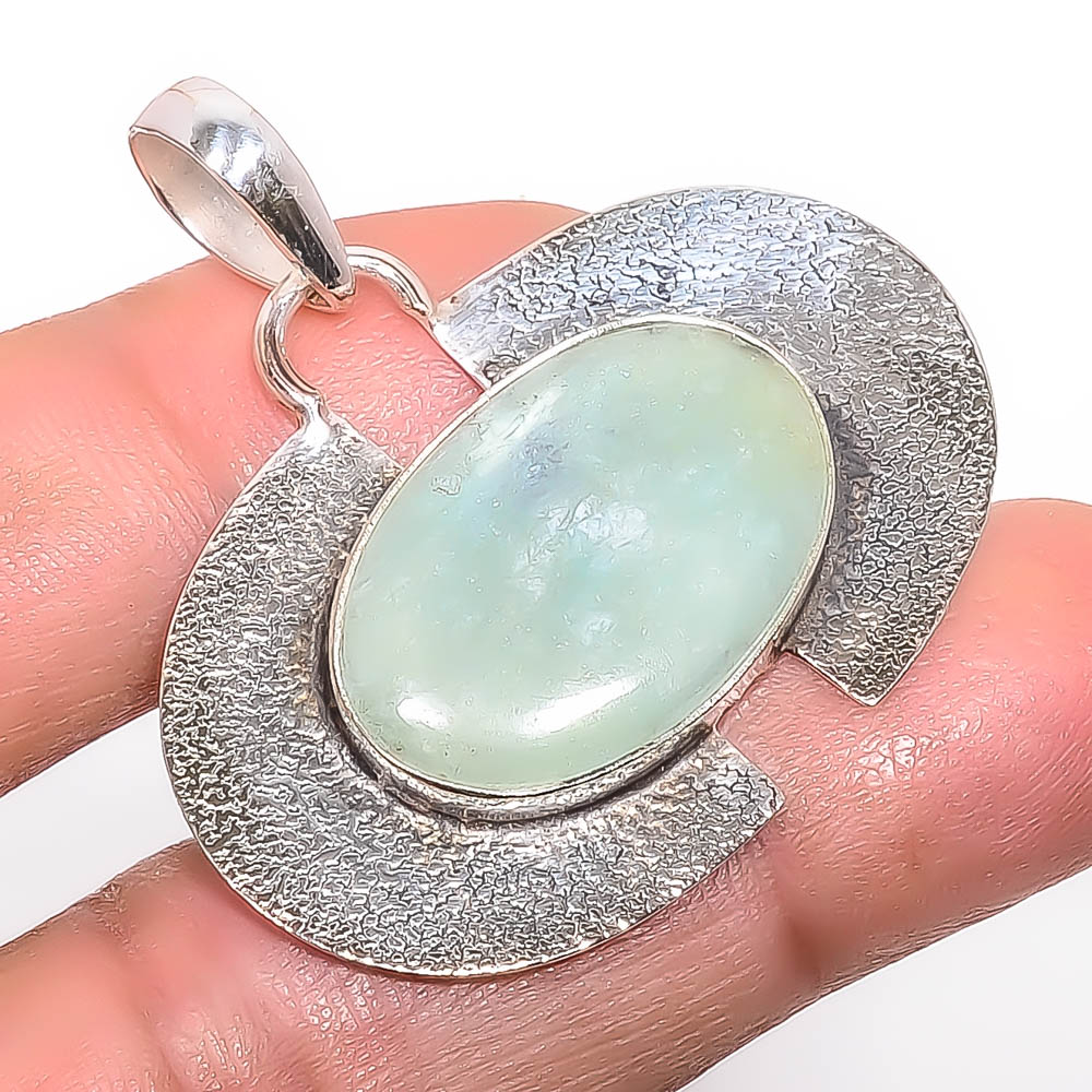 Aquamarine 925 Sterling Silver Pendant, Handmade Pendant, Oval Pendant, Blue Pendant, Unique Silver Pendant, Fine Pendant, Silver Jewelry Pendant