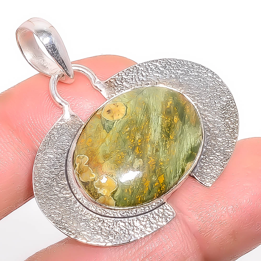 Rainforest Jasper 925 Sterling Silver Pendant, Handmade Pendant, Oval Pendant, Green Pendant, Unique Silver Pendant, Fine Pendant, Silver Jewelry Pendant