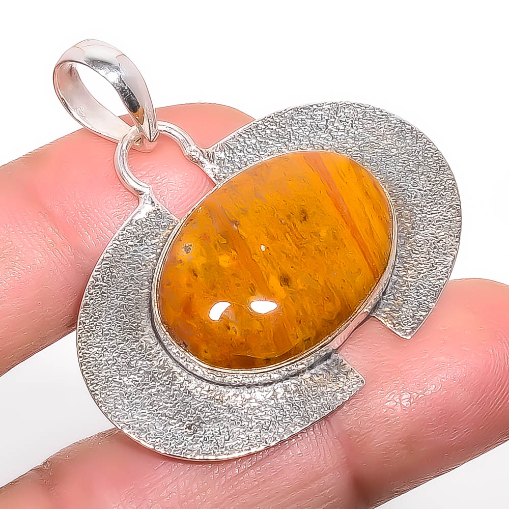 Red And Yellow Jasper 925 Sterling Silver Pendant, Handmade Pendant, Oval Pendant, Red Pendant, Unique Silver Pendant, Fine Pendant, Silver Jewelry Pendant