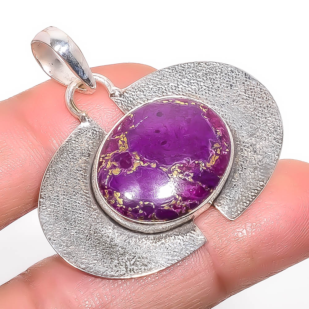 Copper Purple Turquoise 925 Sterling Silver Pendant, Handmade Pendant, Oval Pendant, Purple Pendant, Unique Silver Pendant, Fine Pendant, Silver Jewelry Pendant