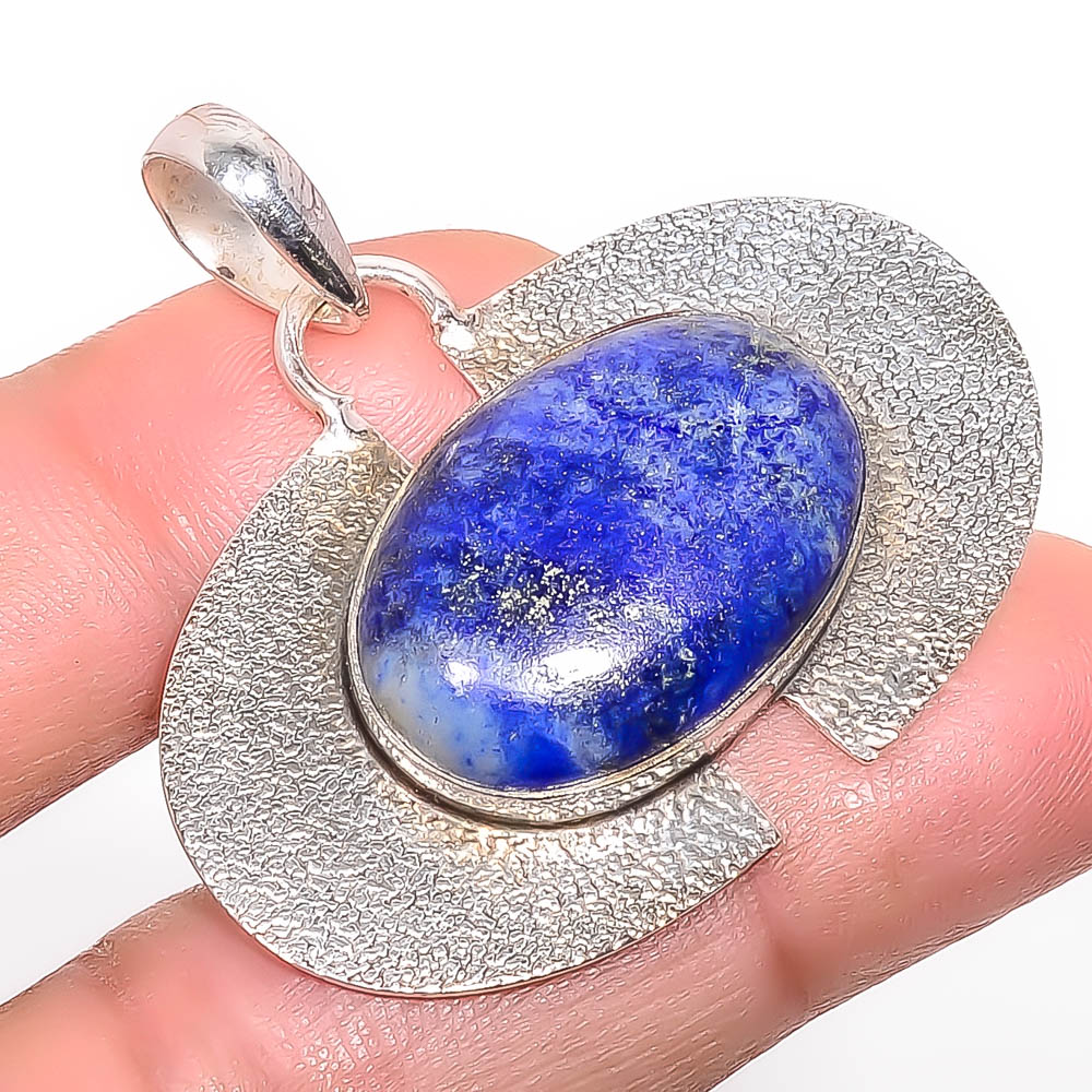 Lapis Lazuli 925 Sterling Silver Pendant, Handmade Pendant, Oval Pendant, Blue Pendant, Unique Silver Pendant, Fine Pendant, Silver Jewelry Pendant